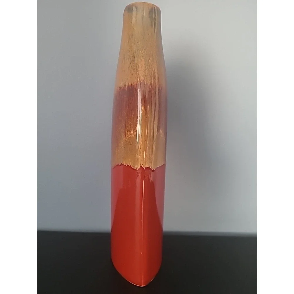 Vintage Lava Red Golden Brown Vase‎ Ceramic Vibrant 12